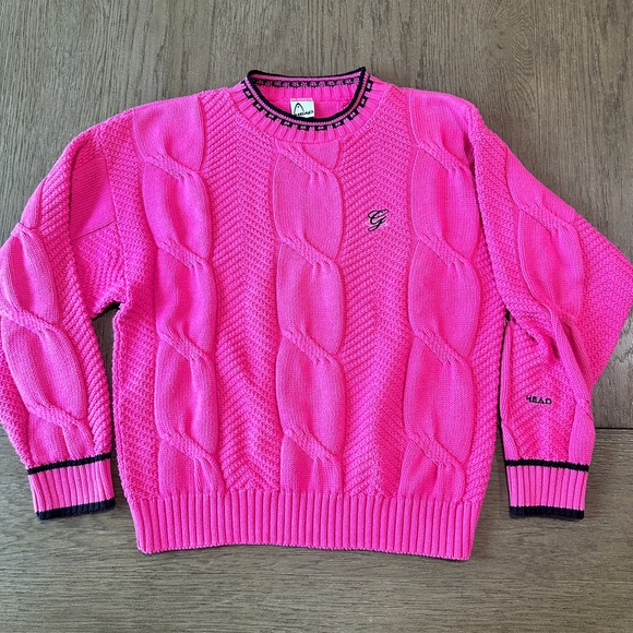 Head Sweaters - Head Women’s Cable Knit Crew Neck Sweater Size Large Pink